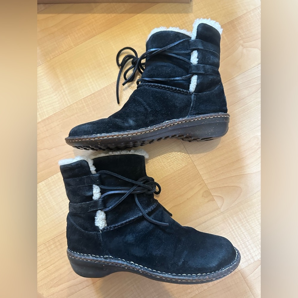 UGG Black Suede Winter Boots with White Lining